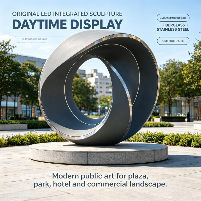 Streamining Design Original LED Ring Sculpture with Double-Curved Streamline Design and ...