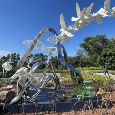 China Wetland Park Stainless Steel Sculptures Realistic Crane Egret Metal Sculpture for sale