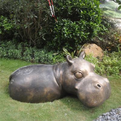 China Bronze Hippo Large Garden Animal Sculptures Modern Cast Copper Brass for sale
