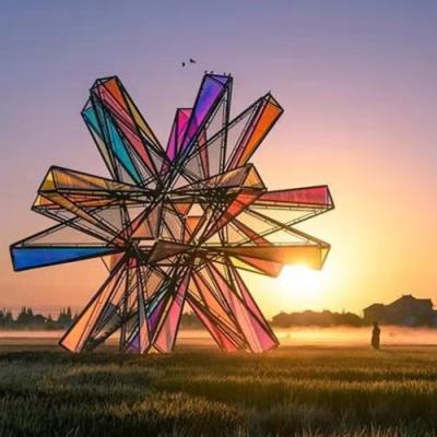 China colorful Acrylic Large Metal Outdoor Sculptures Art Abstract Windmill Cube for sale