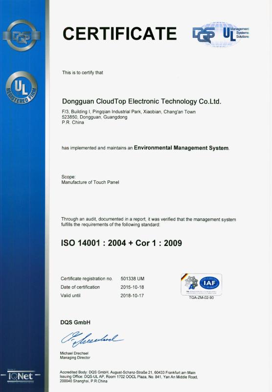ISO 14001:2004 + Cor 1:2009 - Dongguan Shining Electronic Technology Co., Ltd.
