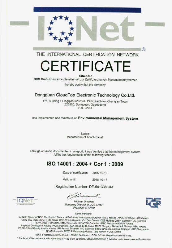 ISO 14001:2004 + Cor 1:2009 - Dongguan Shining Electronic Technology Co., Ltd.