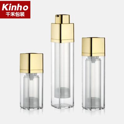 China ABS Square Cosmetic Airless Bottle 20ml 30ml 50ml Double Wall Twist Lock Up Open Rotate for sale