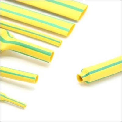 China Yellow/Green Striped Thin Wall Cross-linked Polyolefin Heat Shrink Tubing for sale