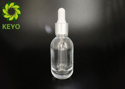 China Round Boston Shape Thick Bottom And Thick Wall High Transprarency Glass Bottle With Aluminum Dropper for sale