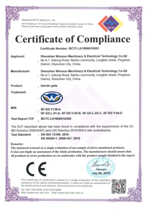 CE certificate - Shenzhen Wonsun Machinery & Electrical Technology Co. Ltd