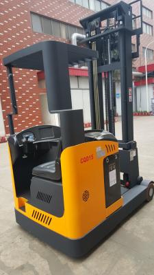 China 1.5-2 ton forklift reach truck narrow aisle seated electric reach truck yellow color for sale
