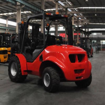 China 4 Wheel Drive Stand Up Forklift , Narrow Aisle Forklift Rough Terrain Lift Truck for sale