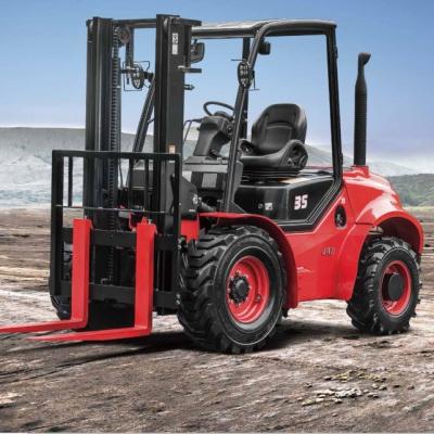 China Masted Rough Terrain Forklift , Off Road 3 Ton Red Steel 4x4 Forklift for sale