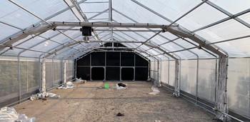 China 8m Wide PEP Film Automated Light Deprivation Greenhouse Top And Sides Ventilation for sale