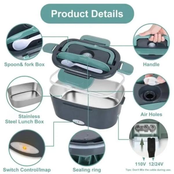 Quality 1.5L Capacity Stainless Steel Electric Food Warmer Lunch Box For Your On-the-Go for sale