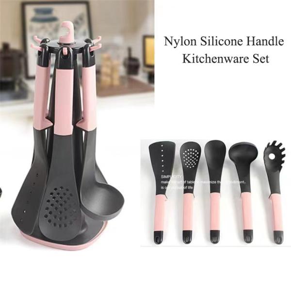 Quality High Temperature Food Grade Plastic Spatula Spoon Set Kitchenware 5 Pieces with for sale