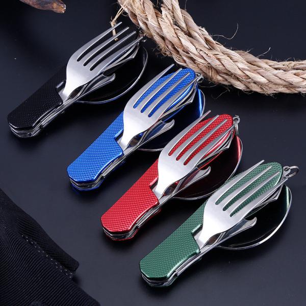 Quality Foldable Camping Utensil Set Stainless Steel Spoon Fork Knife for Outdoor Activities for sale