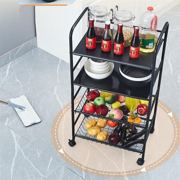 Quality Carbon Steel Three Tier Movable Rotating Storage Trolley Shelf for Kitchen Household for sale