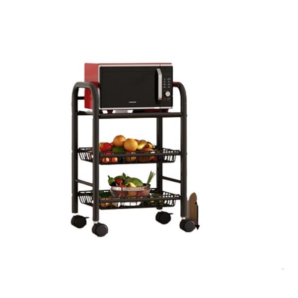 Quality Carbon Steel Three Tier Movable Rotating Storage Trolley Shelf for Kitchen for sale