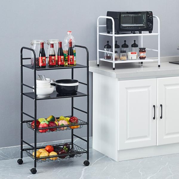 Quality Carbon Steel Three Tier Movable Rotating Storage Trolley Shelf for Kitchen for sale