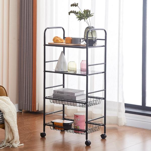 Quality Carbon Steel Three Tier Movable Rotating Storage Trolley Shelf for Kitchen for sale