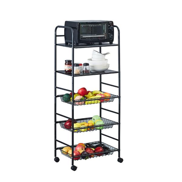 Quality Carbon Steel Three Tier Movable Rotating Storage Trolley Shelf for Kitchen for sale