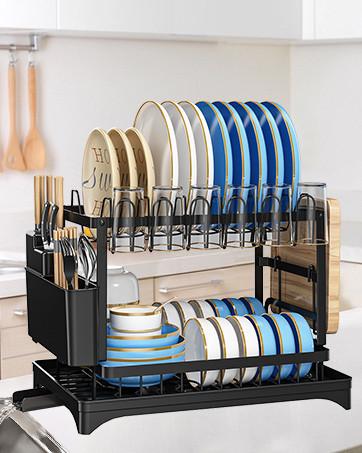 Quality Kitchen Dish Drying Rack with Drainboard 2-layer Foldable Tableware for sale