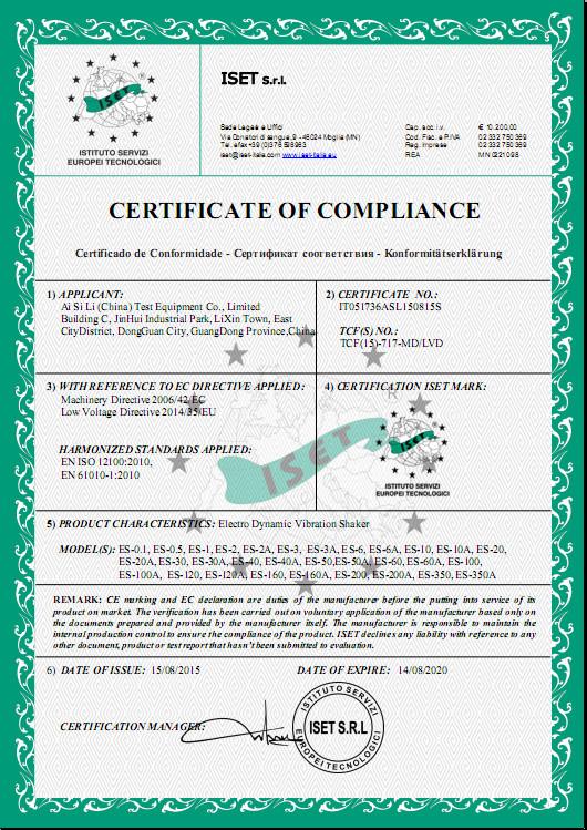 CE Certificate - ASLi (China) Test Equipment Co., Ltd