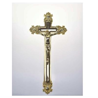 China Gold Color Casket Crucifix OEM / ODM Service Acceptable For Wooden Coffin Decoration for sale