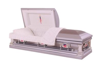 China 18 Gauge Metal Coffin , Funeral Caskets With Natural Brushed Platinum Finish for sale