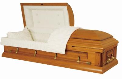 China Oak Wood Caskets SWC03 Wooden Coffin With Velvet Interior / Zamak Handle for sale