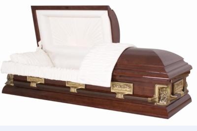 China Almond Crepe Wood Caskets SWC07 Poplar Material For Burial Casket for sale