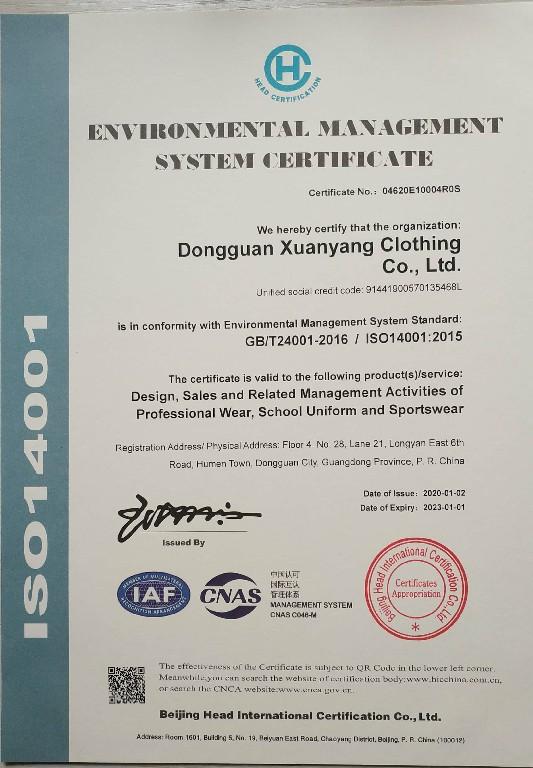 ISO9001 - Dongguan Xuanyang Fashion Garment Co., Ltd.