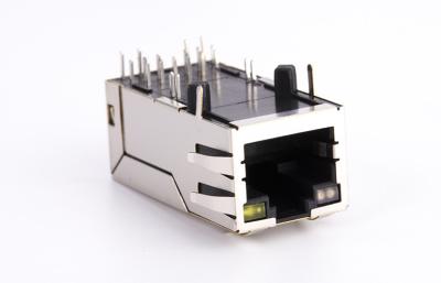 China 10g Ethernet Rj45 Female Connector Black Nickel Shield Plating with led Side Entry Tab-up for sale