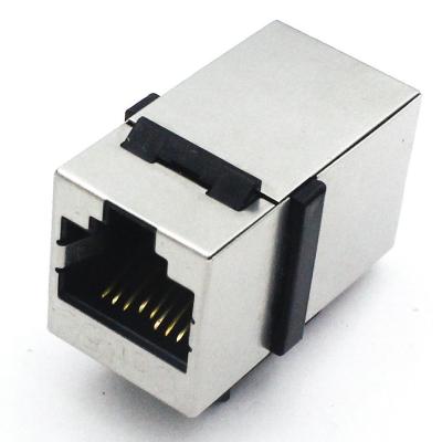 China Shielded 180 Degree Rj45 Female Adapter / Mini Ethernet Female Adapter Clip On for sale