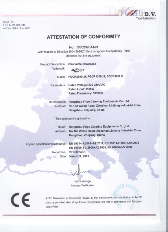 CE certificate - Hangzhou Frigo Catering Equipments Co.Ltd.