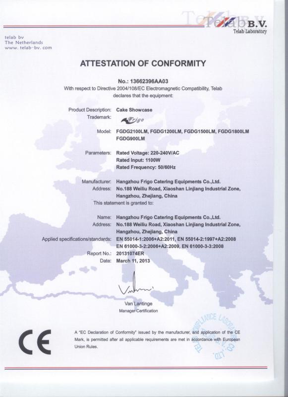 CE certificate - Hangzhou Frigo Catering Equipments Co.Ltd.