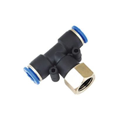 China PTF Branch Tee Type Female Connector Black Colour Pneumatic Tube Fittings for sale