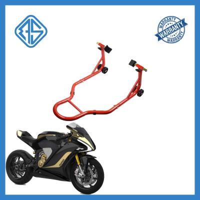 China Red Motorcycle Frame Stand Lift 2 Inch Wheel Steel Tube for sale