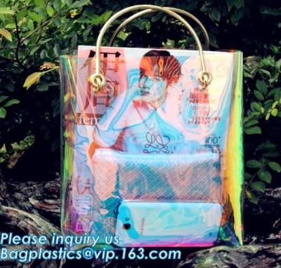 China neon laser shopping beach bag tote bag, Summer PVC Beach Handbag Neon Colored Beach Bags, transparent beach bag women's for sale