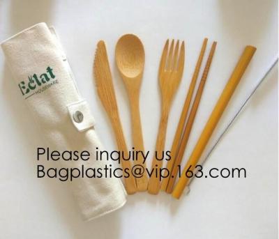 China Eco friendly 5 Pieces Fork Knife Spoon Bamboo Disposable Cutlery Set Reusable Bamboo Cutlery Travel Set Bagease pack for sale