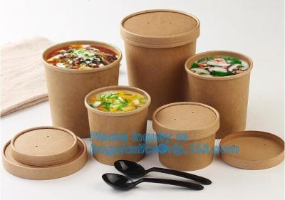 China Eco Friendly Disposable takeaway food container Kraft Paper noodle bowls Hot Soup Cup With Paper Flat Lid bagease packag for sale