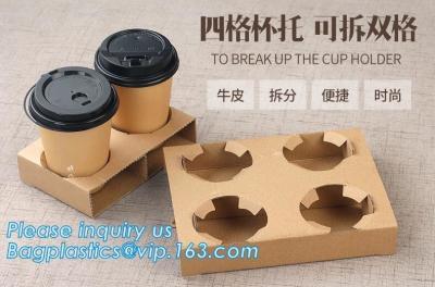China Cardboard paper coffee cup holder carrier,2 pack coffee cup drink paper carriers,Brown paper coffee cup drink carriers w for sale
