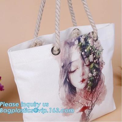 China Promotional custom portrait printing lady shoulder bag,cotton canvas shopping tote bag with cotton rope handle bagease p for sale