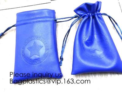 China Promotional Blue PU Leather Drawstring Pouch,ultra soft inner lining Headphone Protection Pouch BagSport Beach Travel Ou for sale