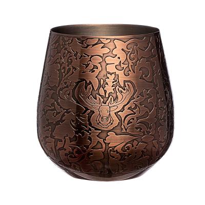 China Stainless Steel Wine Glass Stemless Wine Cup Copper Stag Design for sale