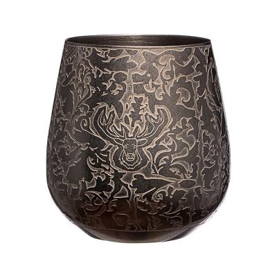 China Stainless Steel Wine Glass Egg Shape Etched Stag Design Vintage Silver Color for sale