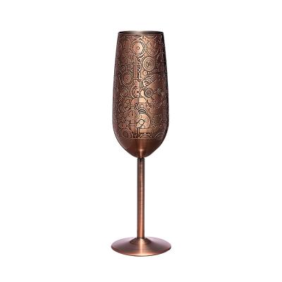 China 18/8 Stainless Steel Champagne Glass 200ml Etch Copper Plated Champagne Cup for sale
