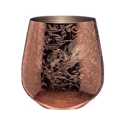 China Copper Stainless Steel Stemless Wine Glass Egg Shape Etched with Fairy and Castle Style for sale