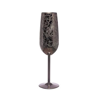 China Roestvrij staal Champagne fluitten Glas metaal zwart beklede wijn glazen voor buitenfeest Te koop