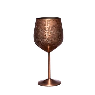 China Brused Copper Stainless Steel Wine Glasses Metal Unbreakable Stemmed Wine Glasses Goblet for sale