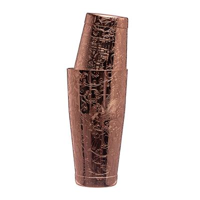 China 304 de acero inoxidable Boston Shaker de cobre de grabado para el barman en venta