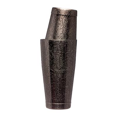 China Stainless Steel Bar Station Cocktail Shaker Black Plated Etching for sale