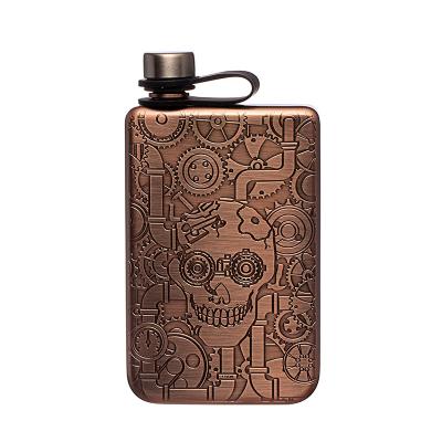 China Hip Flask For Liquor Brushed Copper 7 Oz Stainless Steel Leakproof with Funnel Great Gift Idea Flask for sale